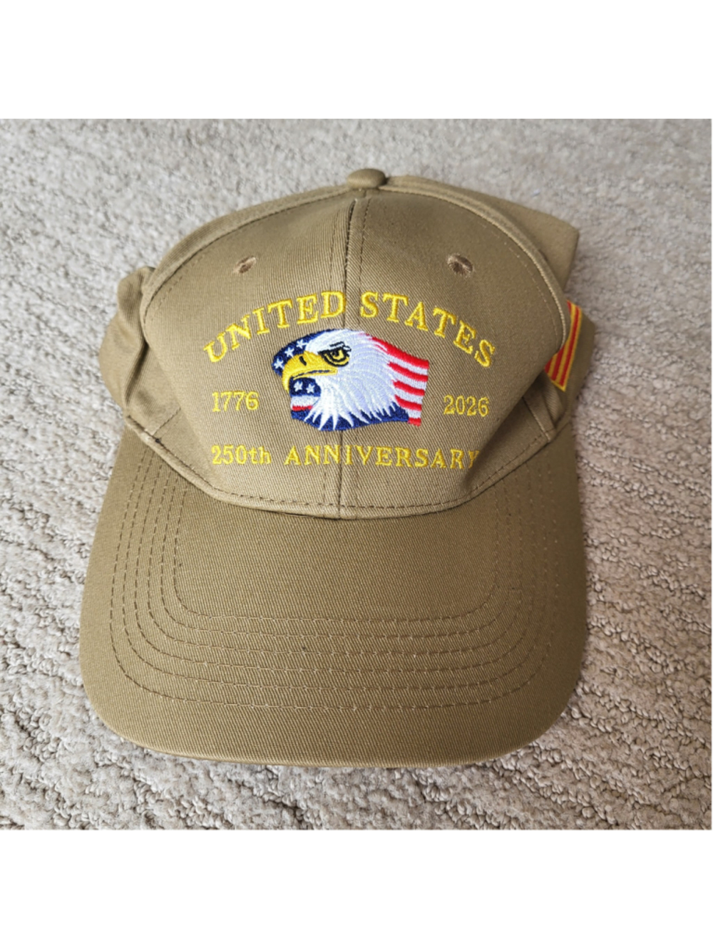 Men’s 250th Anniversary USA Hat – Patriotic Embroidered Baseball Cap – Khaki–NIP - Picture 4 of 11